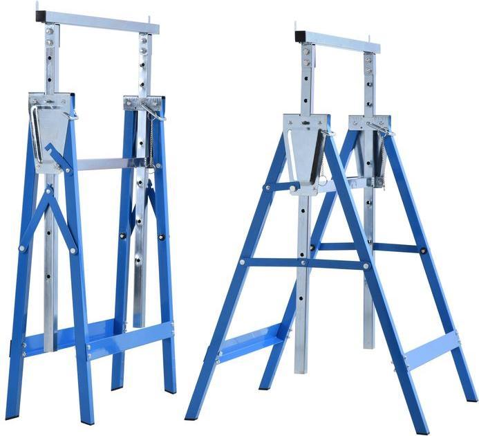 Actual product image Swisshandel24 2 x scaffolding trestle Folding trestle height-adjustable up to 200kg Steel blue 68 x 58 x 80-130 cm (58 cm, 68 cm)