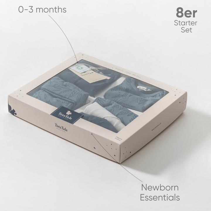 Image du produit TotsTale Premium 8-tlg. Newborn Starter-Set – Babykleidung aus Bio-Baumwolle – Geschenk zur Geburt (50, 56, 62, 68)