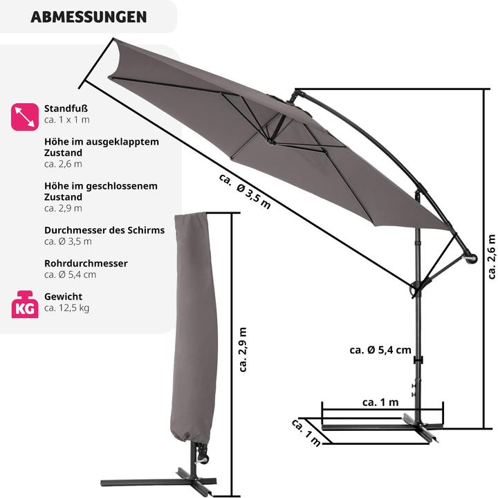 Produktbild tectake Sonnenschirm Ciccio mit Schutzhülle (3.50 m)