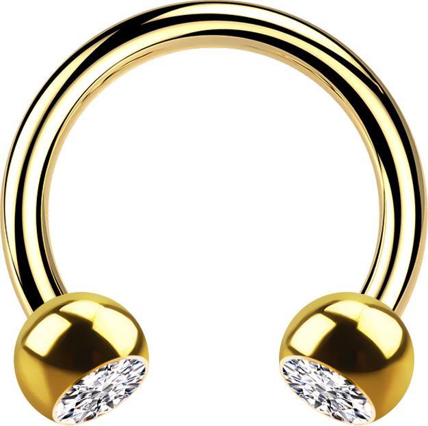 Produktbild Star Piercing Circular Barbell vergoldet mit zwei Kugeln Kristall silber (Chirurgenstahl 316L)