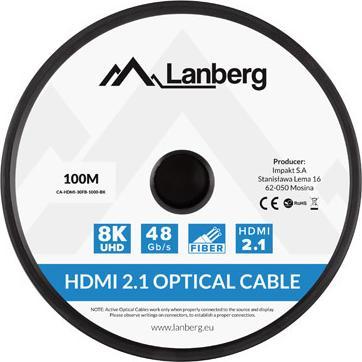 Actual product image Lanberg Cable HDMI M/M v2.1 100M 8K czarny optyczny AOC (100 m, HDMI)