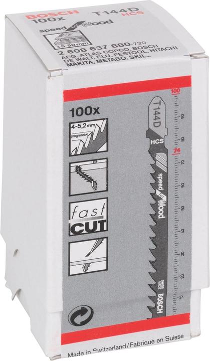 Image du produit Bosch Professional Zubehör Lame de scie sauteuse T 144 D Speed for Wood, pack de 100