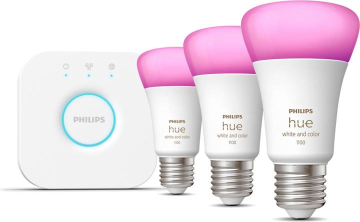 Produktbild Philips Hue Starter-Kit (E27, 9 W, 1055 lm, 3 x, F)