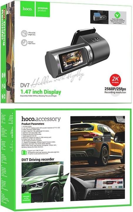 Actual product image Hoco Headphone with microphone driving recorder with display 2K DV7 black (Built-in display, Wi-Fi, Bluetooth)