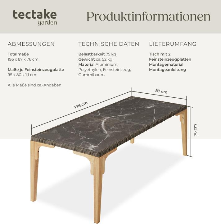 Produktbild tectake Rattan Tisch Foggia 196x87x76cm (196 cm)