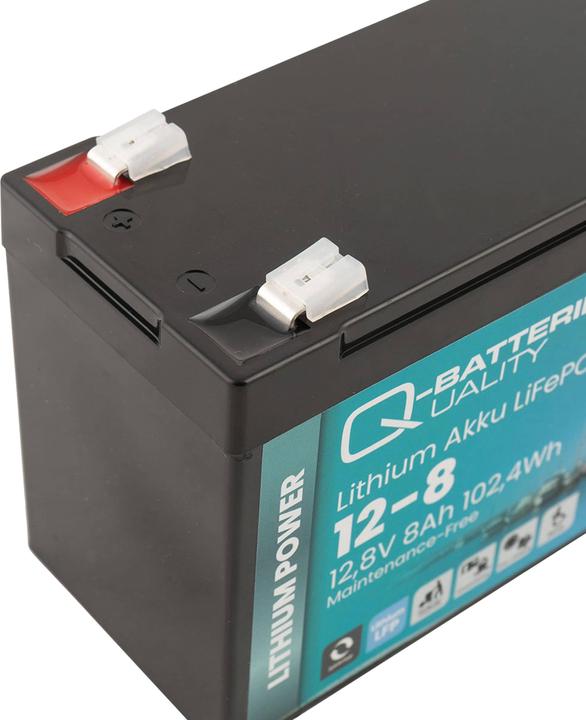 Immagine prodotto Q-Batteries Batteria al litio 12-8 12,8V 8Ah 102,4Wh Batteria LiFePO4 (12.80 V, 8 Ah)