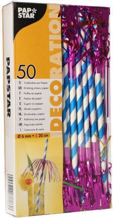 Produktbild Papstar Papiertrinkhalm "Feuerwerk", 200 mm, blau/weiss aus Papier, Länge: 200 mm, Durchmesser: 6 mm (50 x)