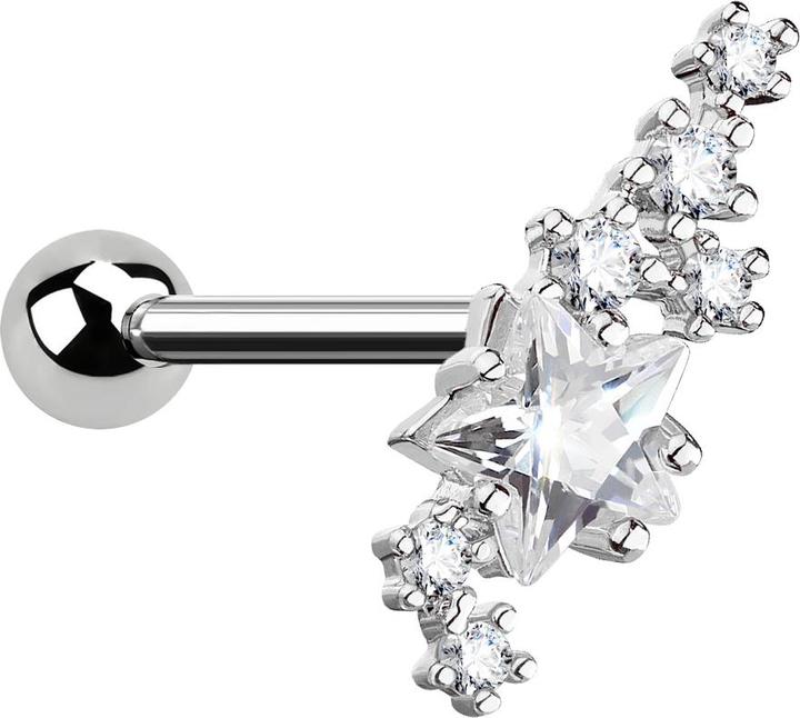 Star Piercing Micro Barbell silber Kristallgruppe mit Stern silber (Chirurgenstahl 316L, Messing)