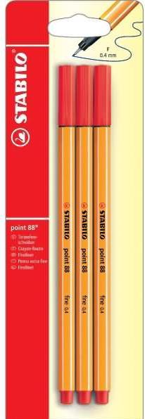 Image du produit STABILO Feutres fins - point 88 - Pack de 3 - rouge (Rouge, 3 x)