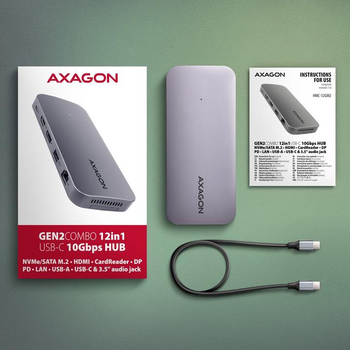 Produktbild Axagon HMC-12GM2 Hub USB 12 in1 10 Gbit (USB-C, 1 Ports)