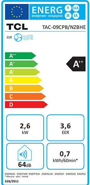 Energie-Label EMZ Mobiles Klimagerät 9000 BTU (26 m², 8871.57 BTU/h)