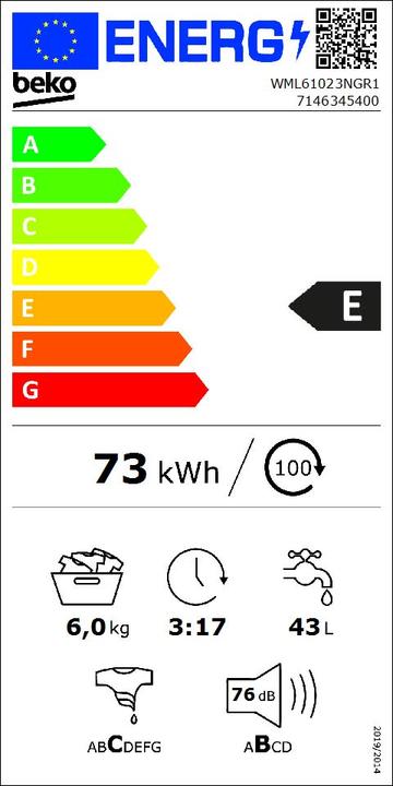Energie-Label Beko WML 61023 NGR1 (6 kg, Links)