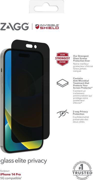 Actual product image Zagg InvisibleShield Glass Privacy Edge Screen Protector iPhone 14 Pro (1 Piece, Apple iPhone 14 Pro)
