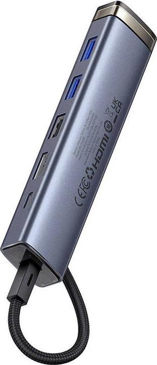 Actual product image Baseus 6-Port HUB AIR UltraJoy Series Type-C - HDMI, USB3.0x2, USB2.0, C3.0, PD (grey) (USB-C, 6 Ports)