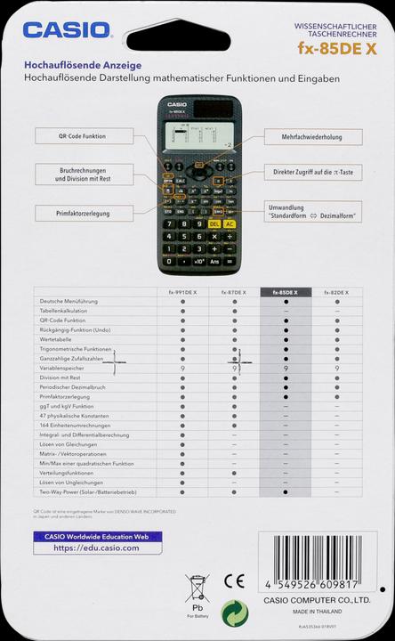 Actual product image Casio FX85DE X (Solar cells)
