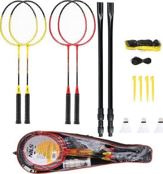 Immagine prodotto Nils NRZ264 Set badminton in alluminio 4 racchette 3 frecce a molla 600x60cm custodia rete