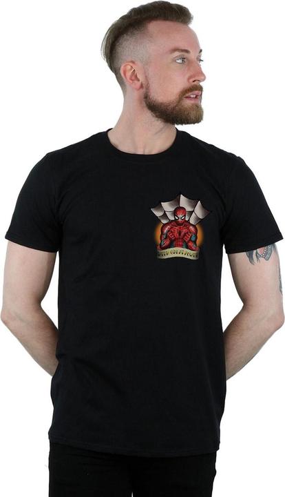 Actual product image Mens Spider-Man Tattoo Breast Print T-Shirt (M)