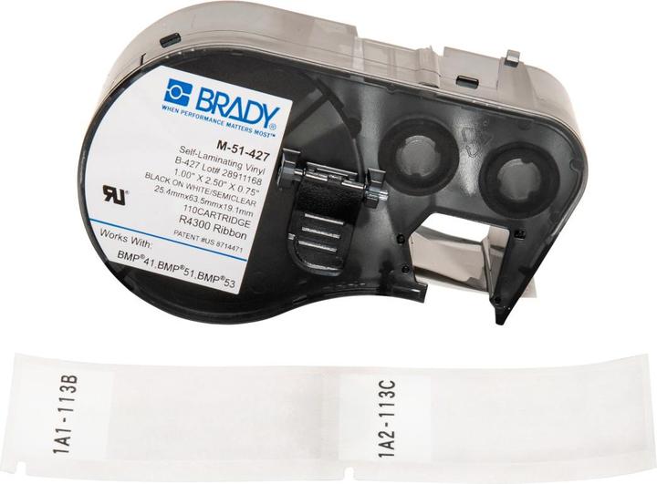 Produktbild Brady M-51-427, selbstlaminierendes Vinyl, Weiss/Transparent, 25,4 x 19,05(63,5) mm, permanent, für Kabel