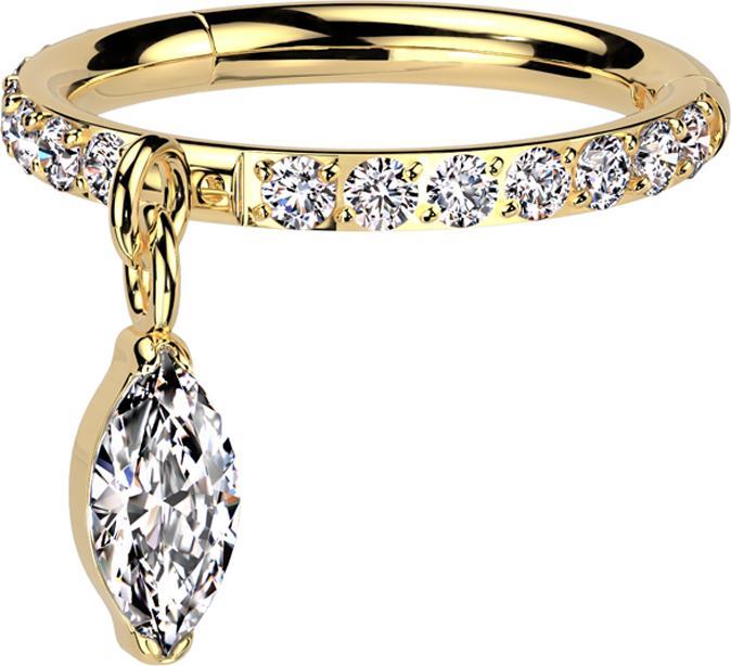 Actual product image Star Piercing Micro segment ring hinged gold-plated side crystals silver pendant horizontal crystal drops (Titanium G23, without brass)
