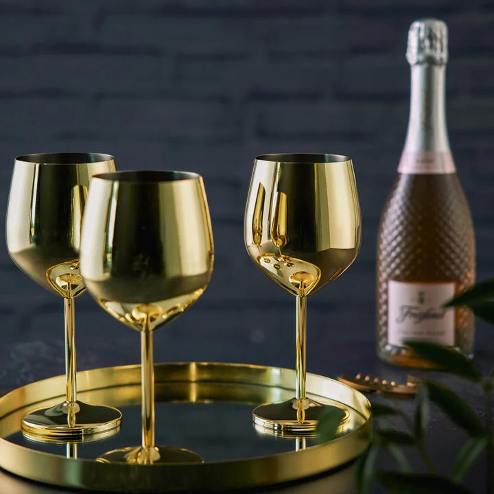 Actual product image Oak & Steel Stainless steel wine glasses gold set of 4 (50 cl, 4 Glasses, Wine glasses set)