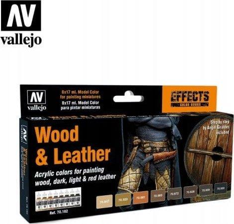 Vallejo Wood Leather Set (8 Farben) Model Air (Sand, Schwarz, Chocolate, Ocker, Holz, Erde (matt), Braun-orange, Grau, 17 ml)