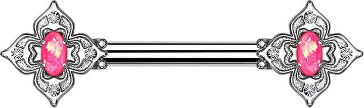 Produktbild Star Piercing Barbell silber Blumenquadrat filigran mit Opal pink (Chirurgenstahl 316L, Messing)