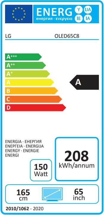 Etichetta energetica LG OLED65C8 (65", OLED, 4K)