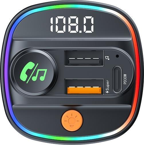 Actual product image Devia transmitter FM Smart Bluetooth MP3 car charger PD 30W 1x USB-C 2x USB 3A black
