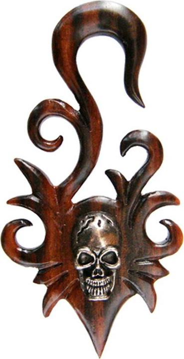 Produktbild Star Piercing Ohrgewicht Haken Totenkopf aus Narra Holz (Messing, Organisch)
