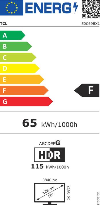 Energie-Label TCL 50C69B Ultra HD HDR QLED-TV 50 (126 cm) (50", QLED, 4K, 2024)