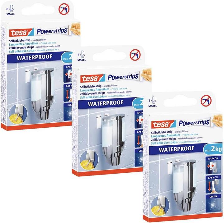 Actual product image tesa 3x waterproof Powerstrips LARGE, 2kg holding power, 18 double-sided adhesive strips