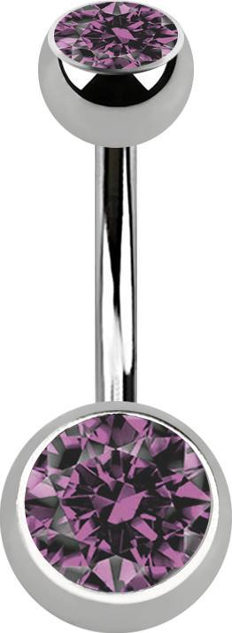 Actual product image Star Piercing Banana silver with two balls silver crystal light purple (without brass, Titanium G23)