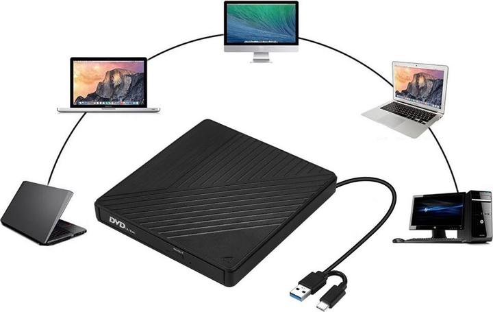 Actual product image Apfelkiste External Drive Burner Slim USB C/USB 3.0 DVD-RW Drive & SD/MicroSD Reader for MacBook/Laptop (CD burner, DVD writer)