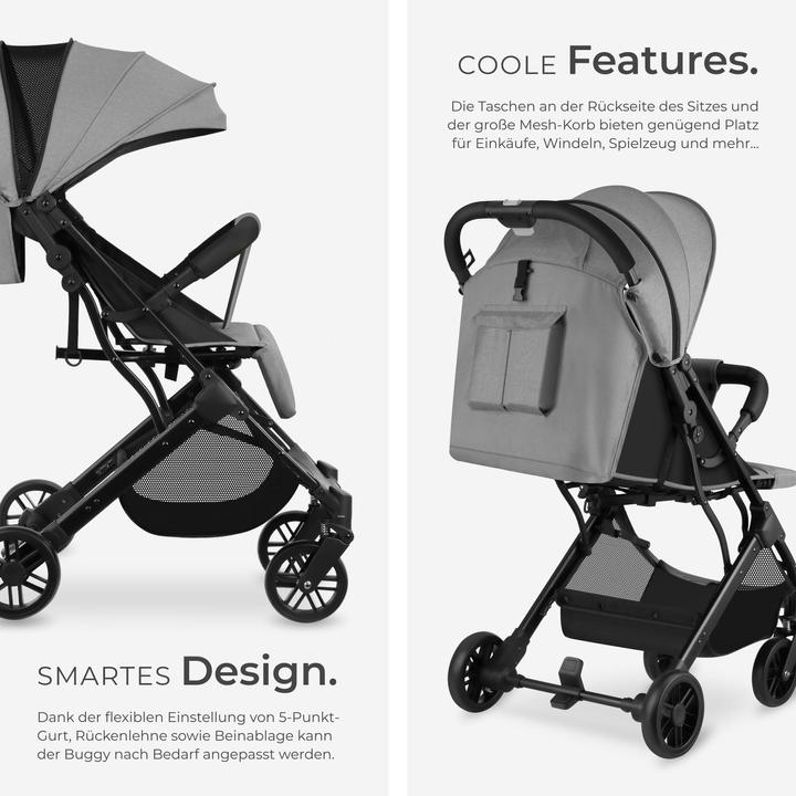 Image du produit tectake Poussette Buggy Finn, pliable, harnais à 5 points