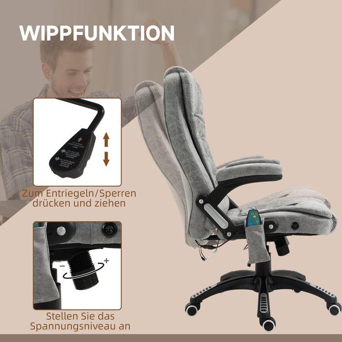 Image du produit Swisshandel24 Chaise de bureau avec fonction massage et chaleur, ergonomique, 6 points de massage, gris