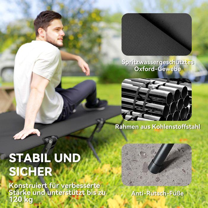 Actual product image Swisshandel24 Feldbett faltbar Campingbett mit Tragetasche 200 x 100 x 36 cm Gästebett Schwarz
