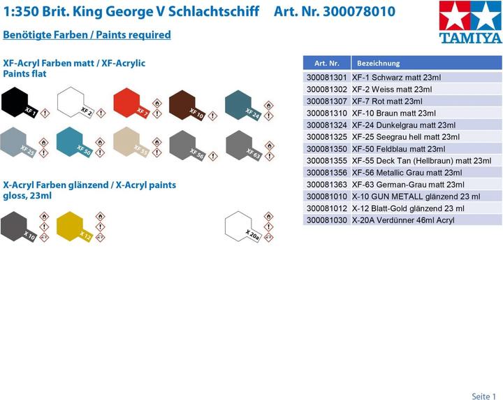 Produktbild Tamiya 1:350 Brit. King George V Schlachtschiff