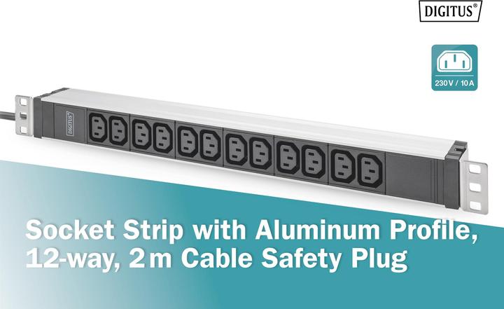 Immagine prodotto Digitus PDU 1U in alluminio montabile su rack 12xC13 16A 230VAC 50/60Hz Spina di sicurezza