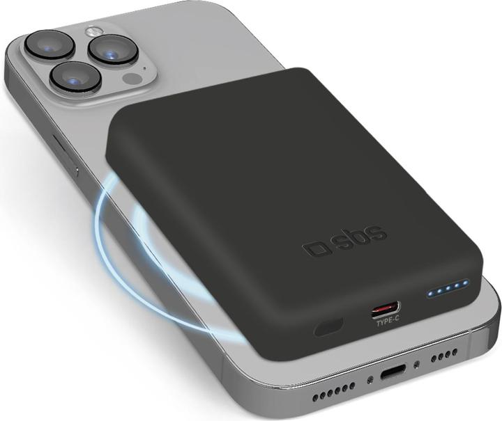 Produktbild SBS Powerbank 5.000 mAh USB-C/MagSafe 10 W schwarz (5000 mAh, 10 W, 5 Wh)