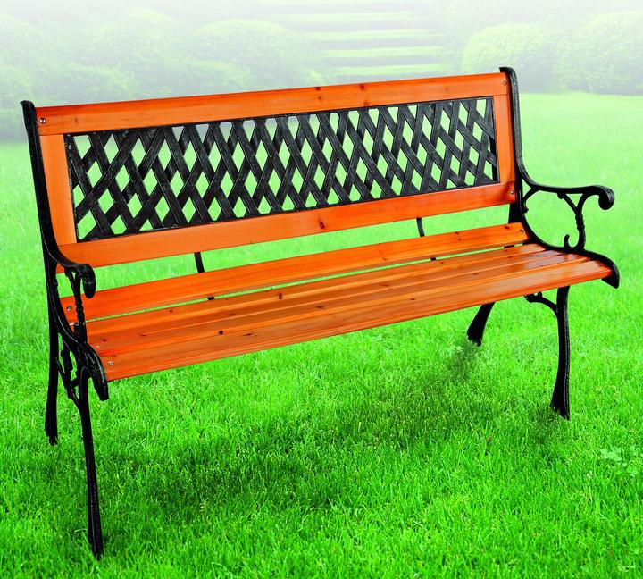 Actual product image Inda-Exclusiv Massivholz Parkbank Gartenbank Metall pulverbeschichtet Natur/Schwarz