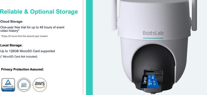 Produktbild Botslab PT Battery Wi-Fi Camera, 5200mAh Rechargeable Battery, AI Human Detection, IP65 Weatherproof