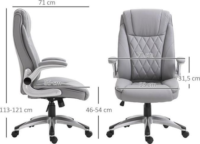 Produktbild Swisshandel24 Bürostuhl Ergonomisch mit Wippfunktion mit Kopfstütze und gepolsterte Armlehnen Kunstleder Grau