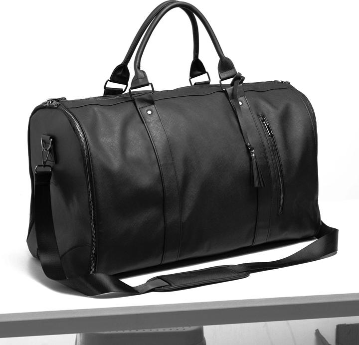 Levelo AllInStyle Saffiano Leather Travel Duffle Bag - Black