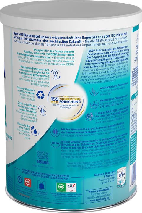 Valeurs nutritives et ingrédients Beba Optipro 2 (2400 g, à partir de 6 m.)