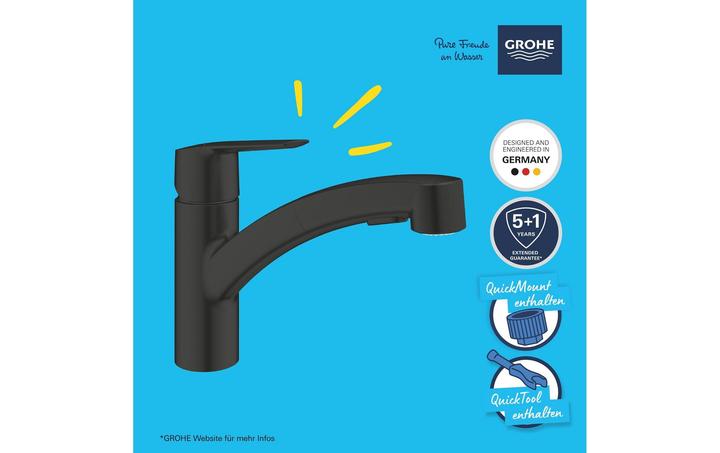 Image du produit Grohe Start QuickFix Küchenarmatur, Dual-Spülbrause, herausziehbar, schwenkbar, mattschwarz