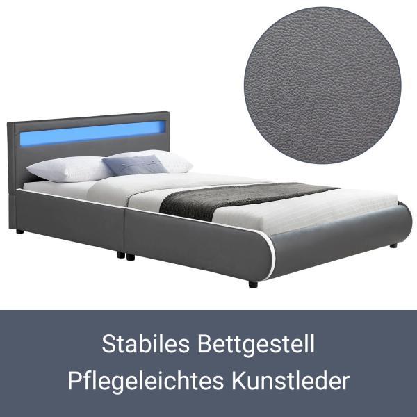 Produktbild Juskys Polsterbett Sevilla mit LED (140 x 200 cm)