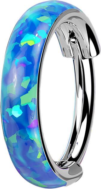 Star Piercing Micro Segmentring klappbar silber seitlich Opal streifen breit blau (ohne Messing, Titan G23)
