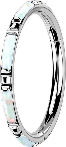 Produktbild Star Piercing Micro Segmentring klappbar silber seitlich mehrere Opal streifen weiss (ohne Messing, Titan G23)