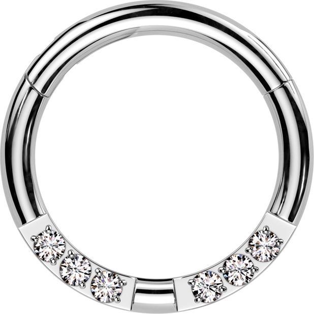 Produktbild Star Piercing Micro Segmentring klappbar silber front Kristalle silber getrennt (Chirurgenstahl 316L)