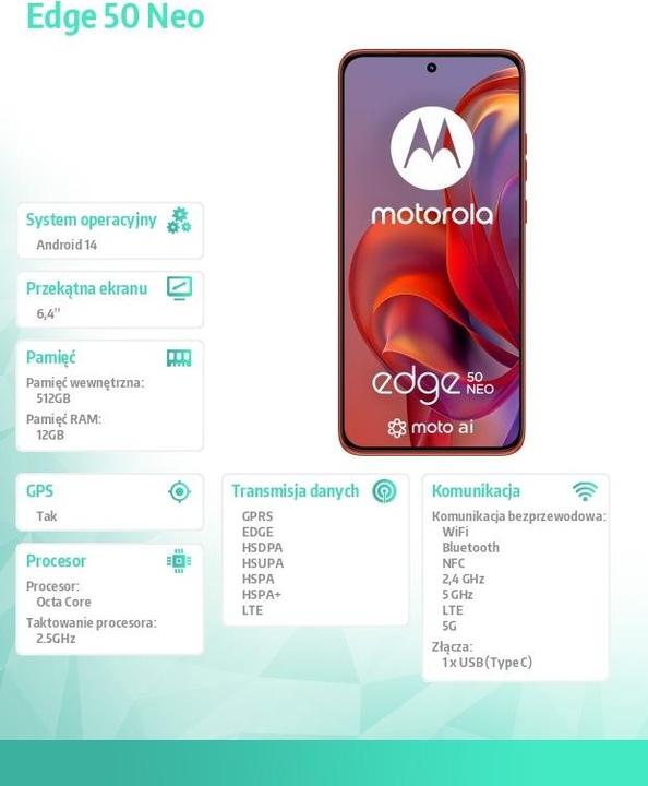 Energie-Label Motorola Edge 50 Neo (512 GB, PANTONE Poinciana, 6.55", Dual SIM, 50 Mpx, 5G)
